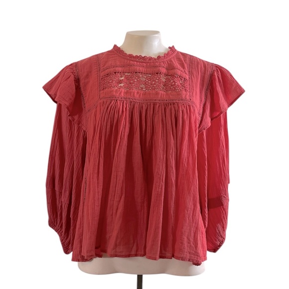 Free People Flor E Mayo Peasant Balloon Sleeves Blouse Size S OB1024231 - Picture 3 of 11